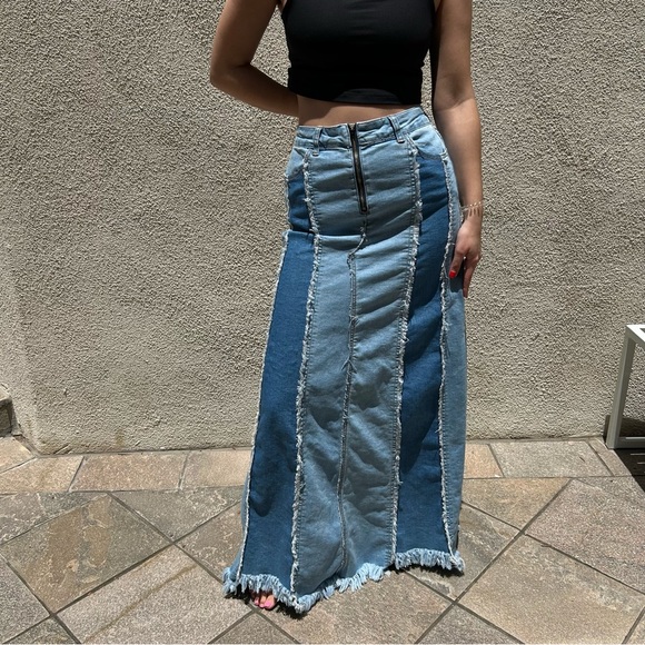 Vintage Blue Denim Maxi Skirt - Picture 6 of 6